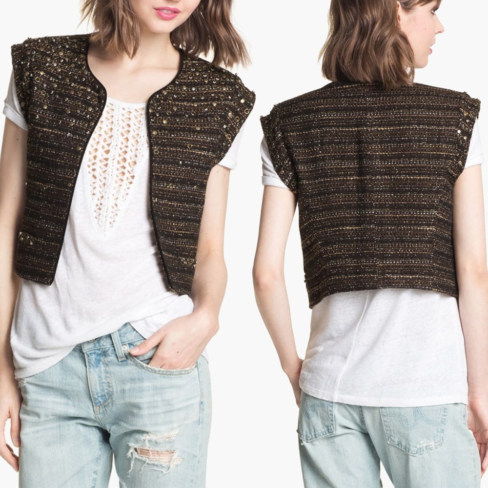 🍍BELLATRIX Tweed Embellished Crop Bolero Vest